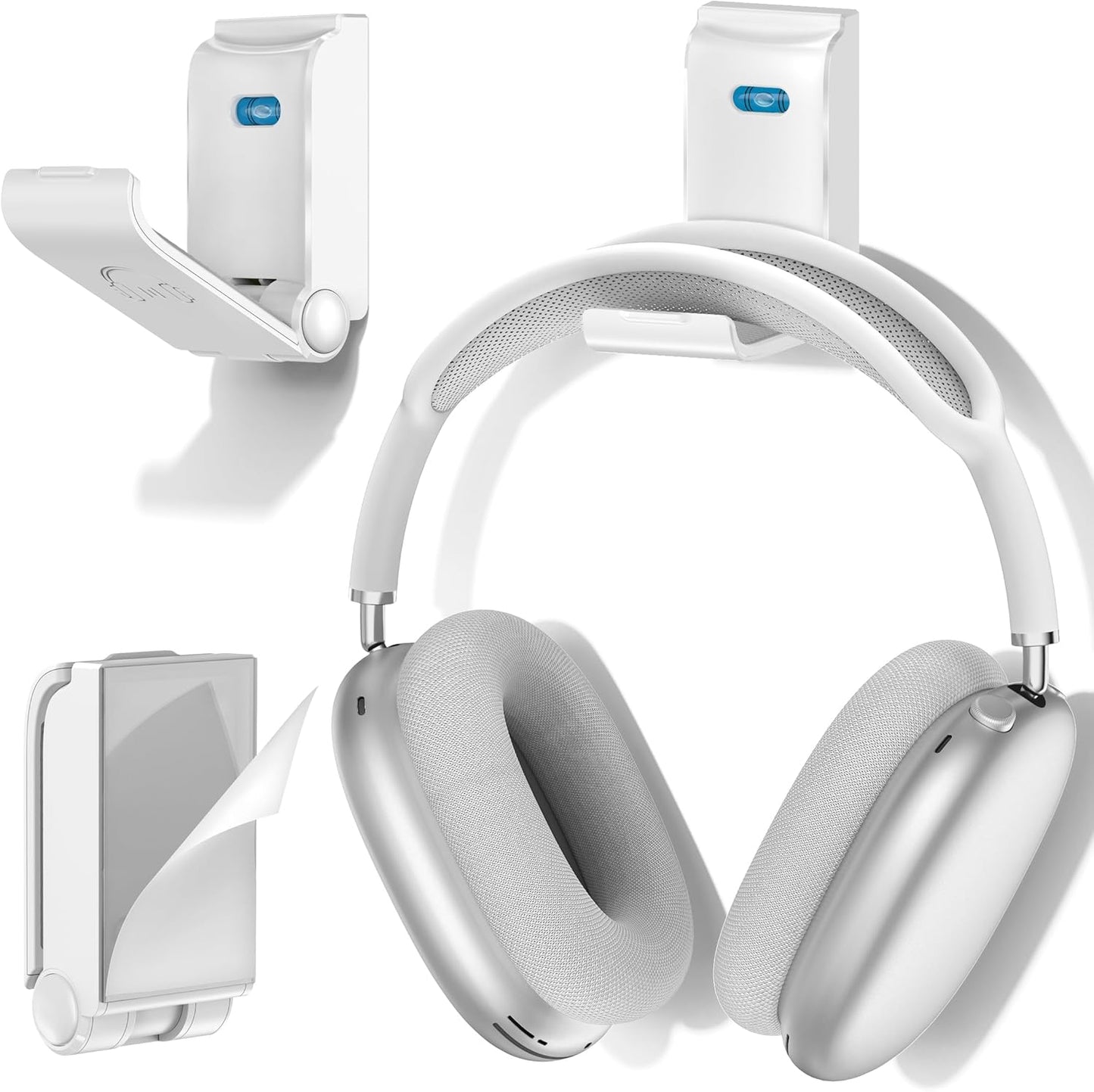 Headphone Stand, Wall Mount Headset Hanger, Gaming Headphone Holder Hook Clip, Foldable Headset Stand Desk Holder for PC Earphone Accessories, White(1 Pack)