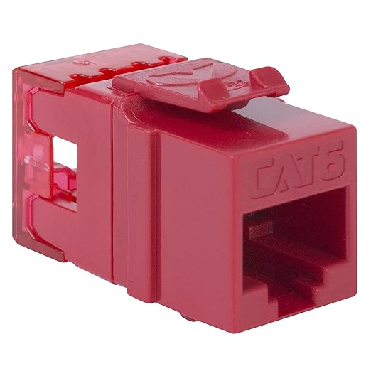 ICC CAT6 Keystone Jack with Slim Profile 180 Degree Punch Down, RJ45 UL Listed PoE++ TAA Compliant for Wall Plate or Patch Panel, Works with JackEasy Termination Tool, Red