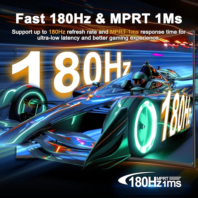 SANSUI 24 Inch Curved Gaming Monitor up to 180Hz MPRT 1ms with Built-in Speakers,FHD 1080P Computer Monitor Freesync 130% sRGB HDR,HDMI DP Ports VESA Mount Metal Stand(ES-G24C1 HDMI Cable Included)