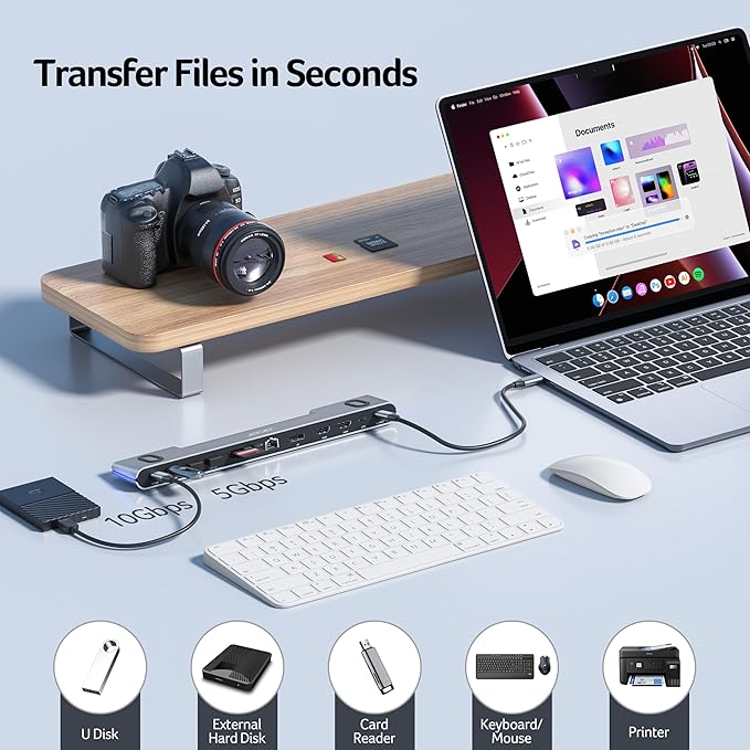 Acer Laptop Docking Station Stand, 11-in-1 USB C Docking Station 3 Monitors with Dual HDMI 4K@60Hz+DP 8K, Ethernet, 10Gbps Data, 100W PD, SD/TF, USB C Dock with Detachable Cable for Acer/Dell/Mac/HP