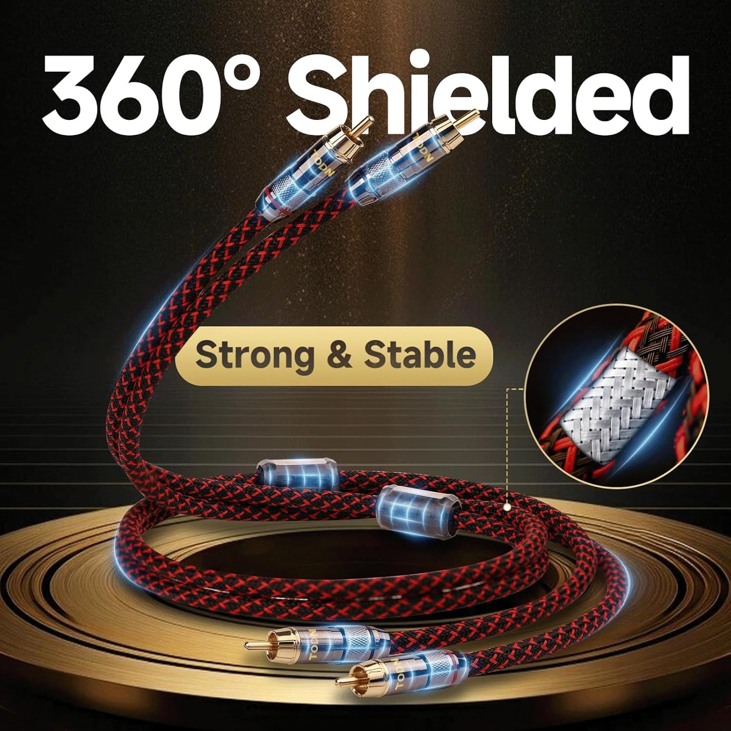 TODN HiFi RCA Cables, Audiophile 2 RCA Male to Male Shielded Audio Cable for Home Stereo Systems, Premium 4-Core Oxygen-Free Copper (4.9ft/1.5m, 1 Pair)