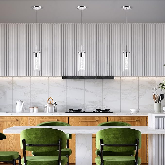 1 Pack Pendant Ceiling Light Fixture, Pendant Lights for Kitchen Island Crystal Pendant Light, 1-Light Integrated Kitchen Hanging Light Fixture Modern Island Light with Bubble Glass