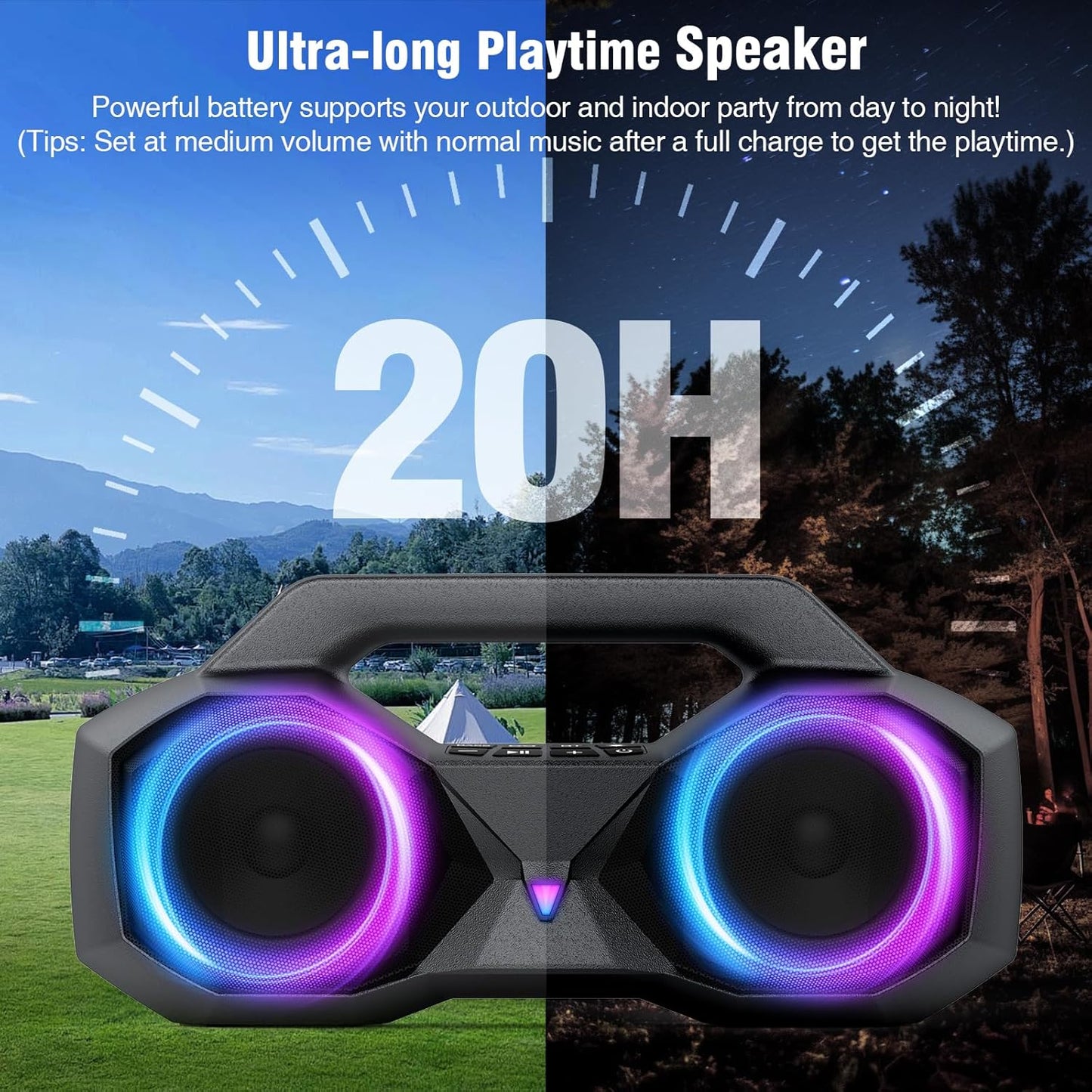 KMAG Bluetooth Speaker Wireless, 80W Loud Speaker with Deeper Bass, IPX7 Waterproof, 20H Playtime, Cool Lights, TWS, Portable Speaker for Home, Outdoor, Workshop, Party, Gift for All