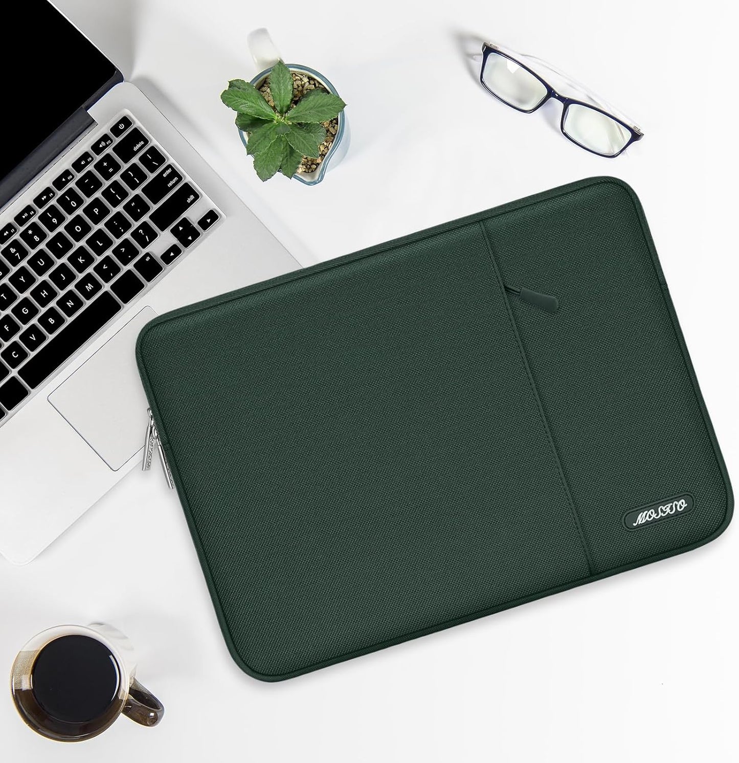 MOSISO Laptop Case 13.3 inch, 13-13.3 inch Laptop Sleeve Compatible with MacBook Air/Pro 13 / Pro 14, HP Dell ASUS Lenovo Notebook, Polyester Vertical Computer Sleeve Bag with Pocket, Midnight Green