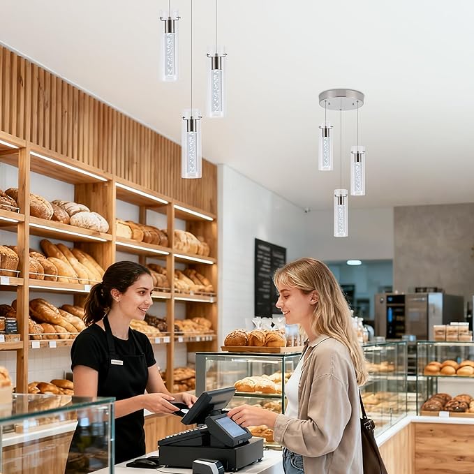 Pendant Light Kitchen Island with Remote Control, Dimmable & Adjustable Color Temperature 3000K/4000K/6000K, Modern Brushed Nickel & Clear Glass Lighting Fixture for Dining Room