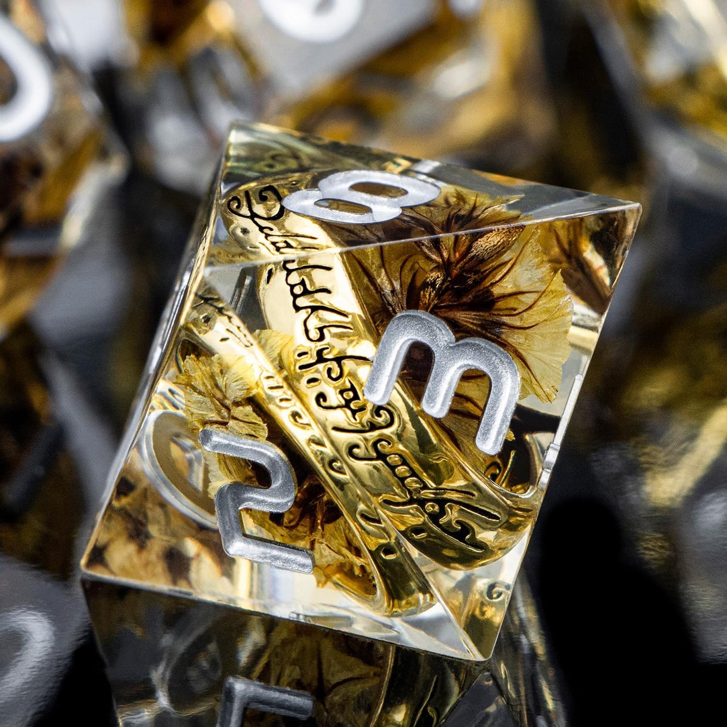 Magic Golden Ring DND Dice Set Sharp Edge Red Resin Dice with Box, for use with RPG D&D Tabletop Games Lord D and D Polyhedral Dice Set