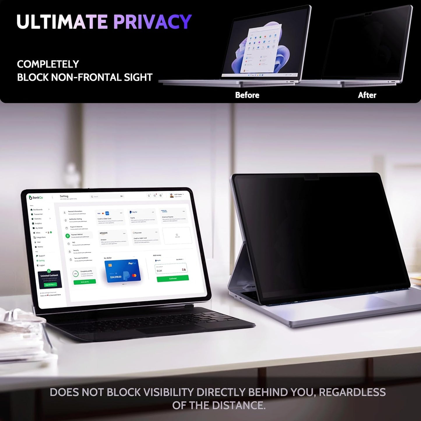 Privacy Screen for 14.4 Inch Surface Laptop Studio 2/1, MagicSuction™ Removable Anti Spy Black Protector, Glare Blue Light Filter for Microsoft Laptop Computer Monitor