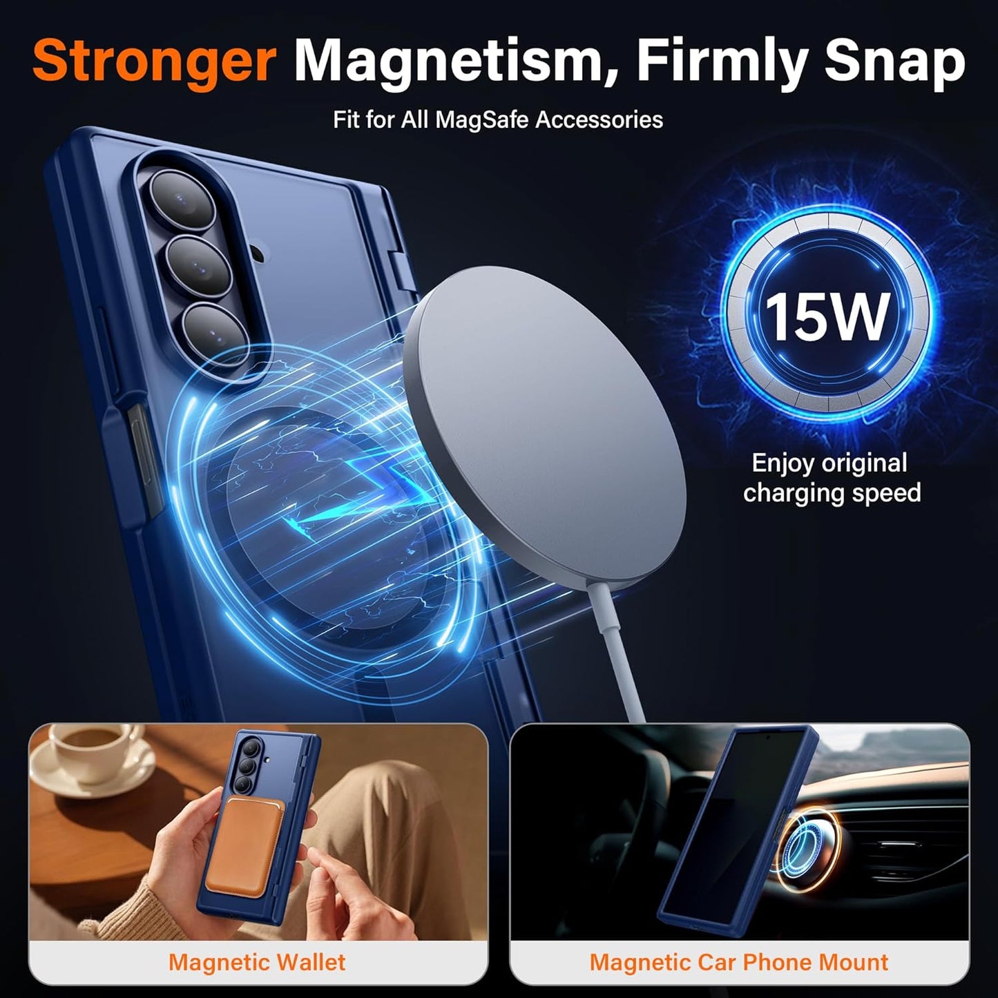 MOBOSI for Z Fold 7 Case with Privacy Screen Protector, [Compatible with Magsafe], [Built-in Kickstand & Full Body Hinge Protection] Magnetic Slim Phone Case for Samsung Galaxy Z Fold7, Blue