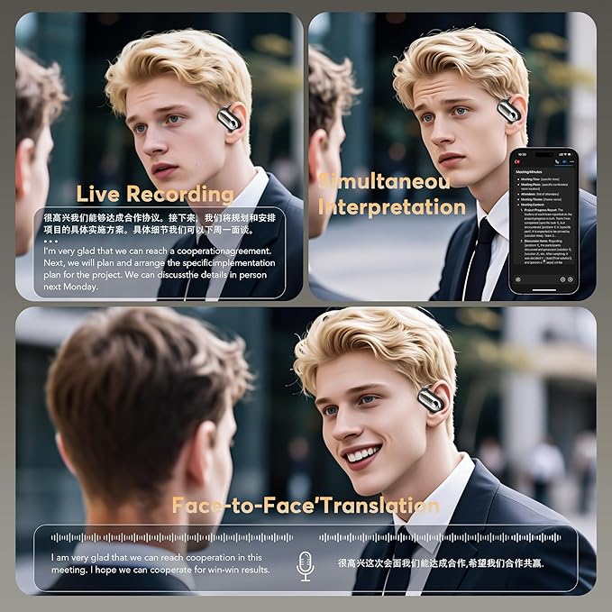 AI Translation Earbuds Real-Time 168 Languages Translator Earbuds, 3-in-1 Translation Device, 50H Playtime with OWS LCD Touch Screen, Bluetooth 5.4 Translate Headphones for Travel, Business, Learning