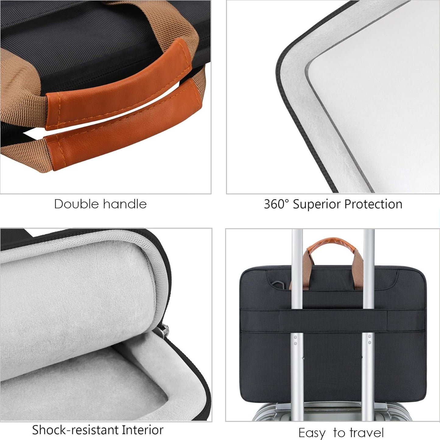 Lacdo 360° Protective Laptop Shoulder Bag for 15 inch New MacBook Air M4 A3241 2025, M3 A3114, M2 A2941 2024-2023, 15 inch MacBook Pro A1990 A1707, Dell XPS 15 Plus 2022-2020 Computer Case Bag, Black