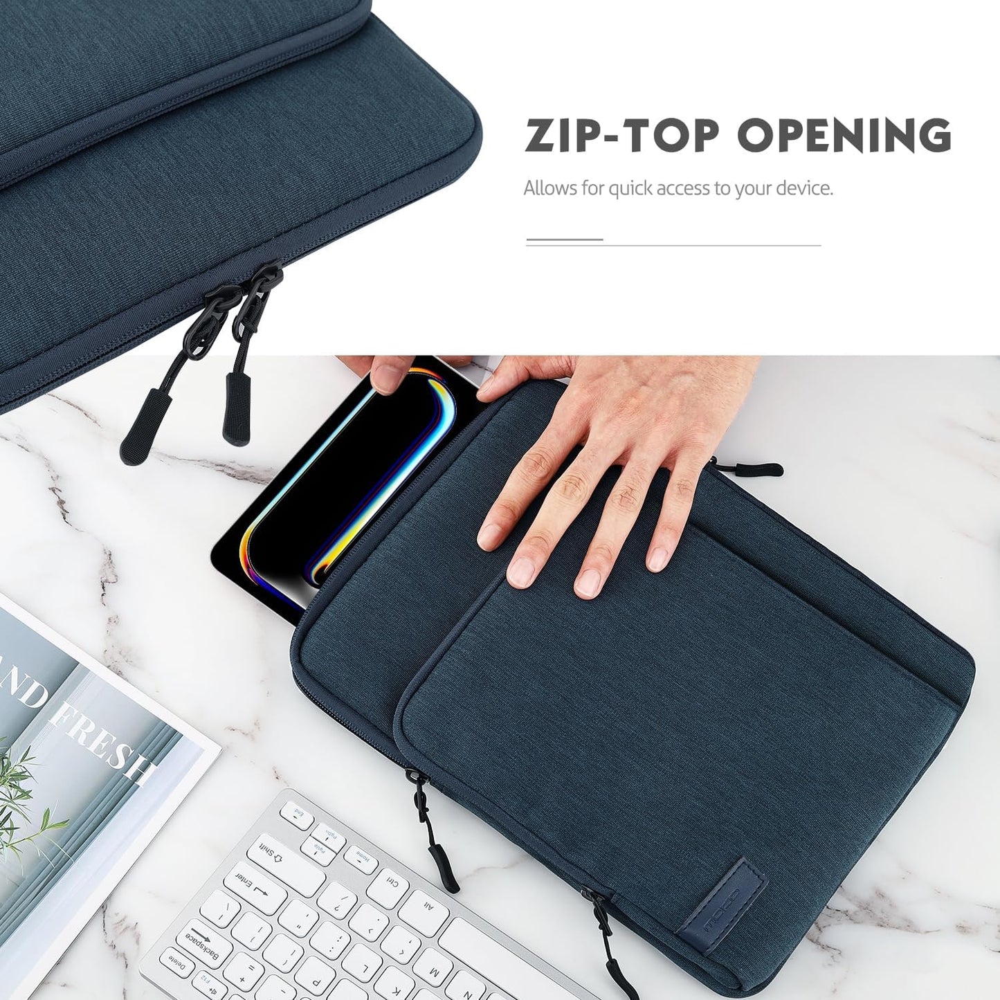 MoKo 12.9 Inch Tablet Sleeve Bag Carrying Case with Pockets Fits 13 Inch New iPad Pro M4 & Air M2 2024, iPad Pro 12.9 M2&M1, Surface Laptop Go 12.4", Galaxy Tab S8+/S9+ 12.4", Indigo