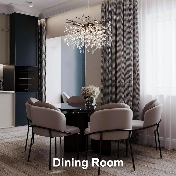 YUYI 23.6" Black Chandelier, 8-Light Modern Crystal Tree Branch Chandelier for Dining Room, Contemporary Luxury Round Raindrop Pendant Light Fixture for Living Room, Foyer, Entryway, Kitchen, Bedroom