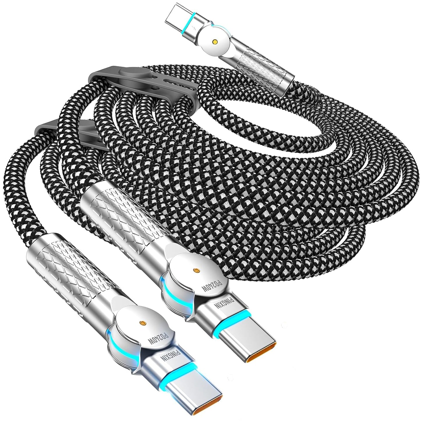 USB C to USB C Cable 6.6ft,240W 2-Pack Braided 180°Rotating Type C Charging CableFast Charge for iPhone 16/16Pro/16Plus/16ProMax,MacBook Air,iPad Pro,Pixel,Samsung Galaxy S23/S24 Ultra-Black