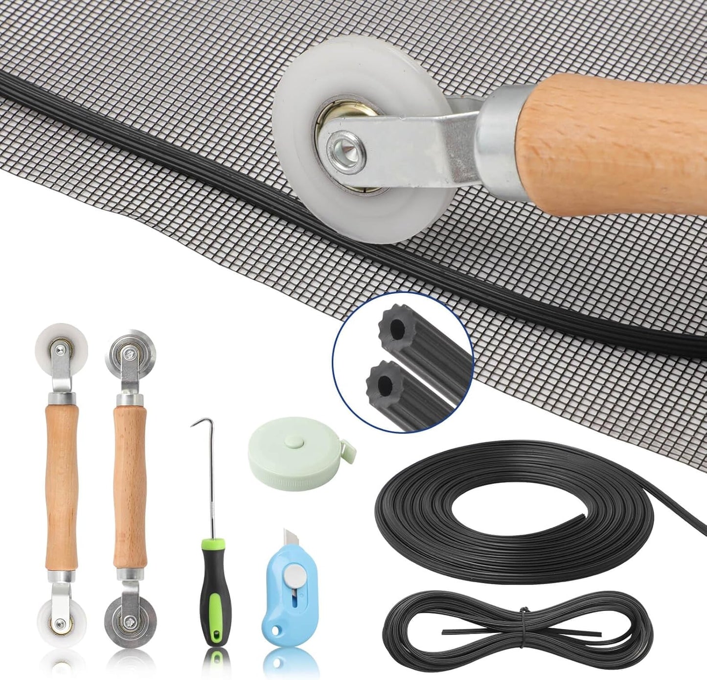 Window Screen Door Repair Kit Include Window Screens Mesh 48"x117" with All Tools in Window Screen Replacement(Screen Rollers, Splines, Hook), Yolovit