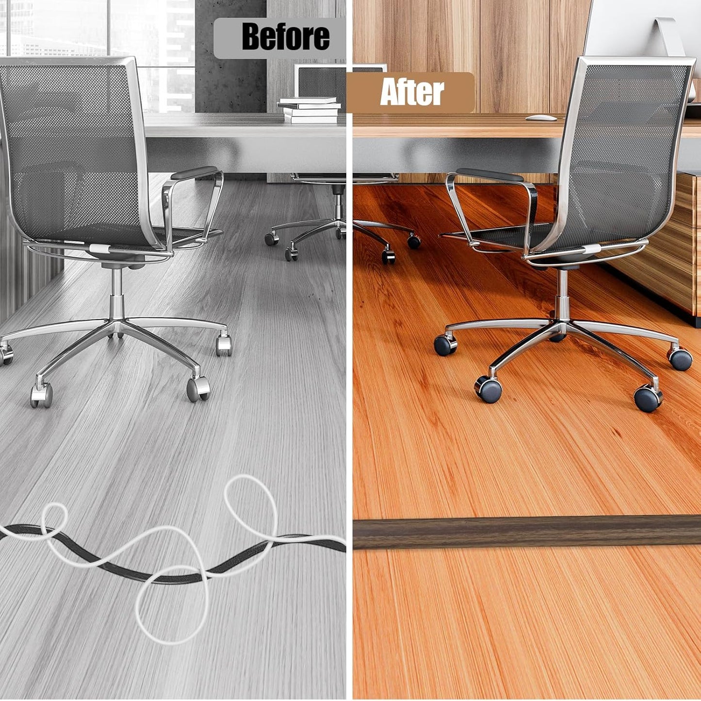 Floor Cord Cover Self Adhesive Cord Hider,3.3FT Cable Management, Extension Strip Protector for Wires, Prevent Cable Trips for Offices, Gyms, Exhibitions Cavity:0.3"(W) x 0.28"(H) Wood Walnut