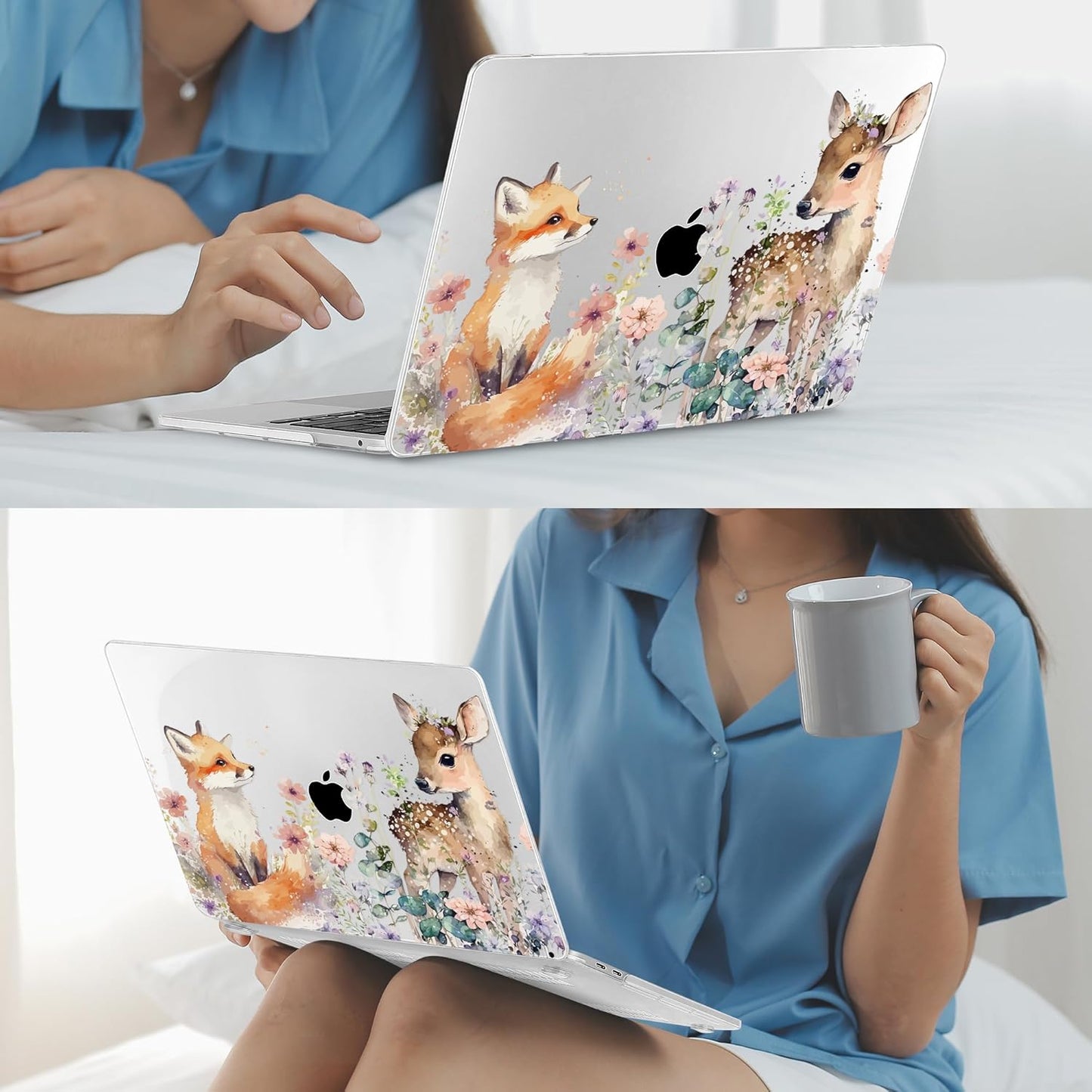 Mektron for MacBook Air 13 Case A1466/A1369 (2010-2017 Release), Snap-on Plastic Hard Shell Cover for MacBook Air 13.3 inch with Keyboard Cover, Fox and Deer