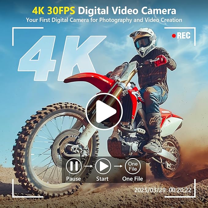 4K Digital Camera for Photography Autofocus, Upgraded 64MP WiFi Vlogging Camera for YouTube with 3" 180° Flip Screen, 16X Zoom, Compact Travel Cameras for Beginners with 32GB Card, 2 Batteries, Black