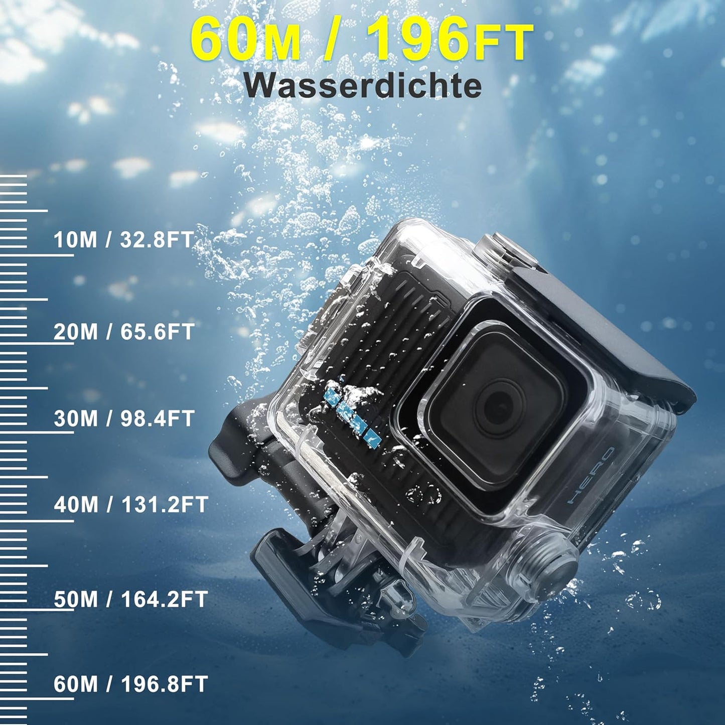 OKFUN Waterproof Diving Protective Case for Go Pro Hero 4K,196FT/60M Underwater Dive Durable Housing for Snorkeling,Surfing&Extreme Sports Hero4K 2024 Action Camera Accessories