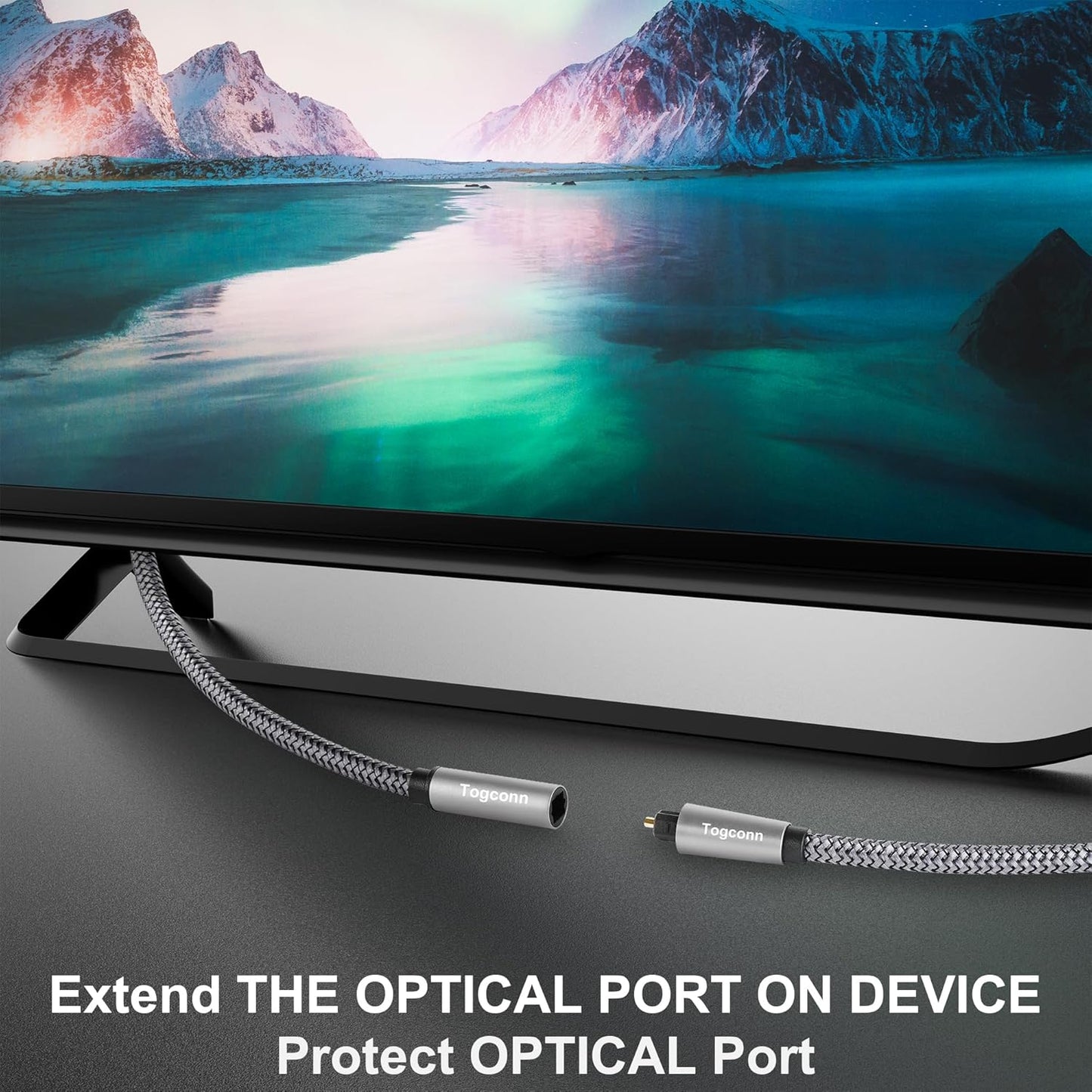 Optical Extension Fiber Digital Cable Adapter 2 Feet（2 Pack）, 90 Degree Right Angle & Straight Male to Female Coupler, Toslink Audio Cable, Nylon Braided for Home Theater, Soundbar, TV and More