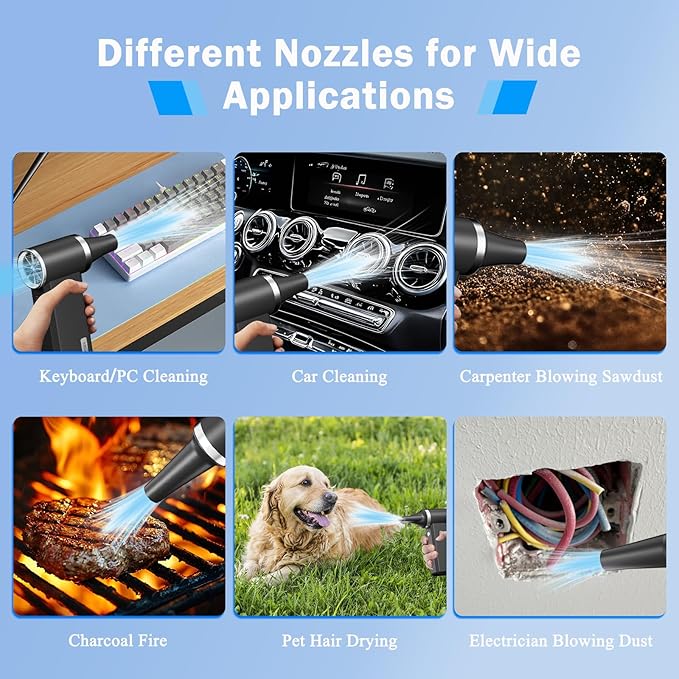 Cordless Electric Air Duster - 180K RPM Brushless Motor, 45W SuperFast Charge, 29.6Wh Rechargeable Battery, 4-Speed Adjustable Dust Blower for PC Cleaning, Electronics, Car & Woodworking, Black