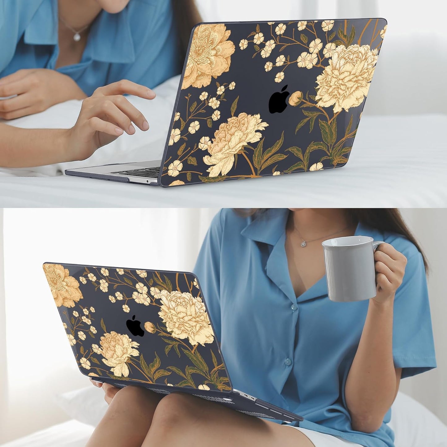 Mektron for MacBook Pro 13-inch Case 2022 2021 2020 Release A2338 M2 M1 A2289 A2251, Printed Plastic Hard Shell Cover for New MacBook Pro 13.3-inch Touch Bar Fits Touch ID，Peony Flowers C186