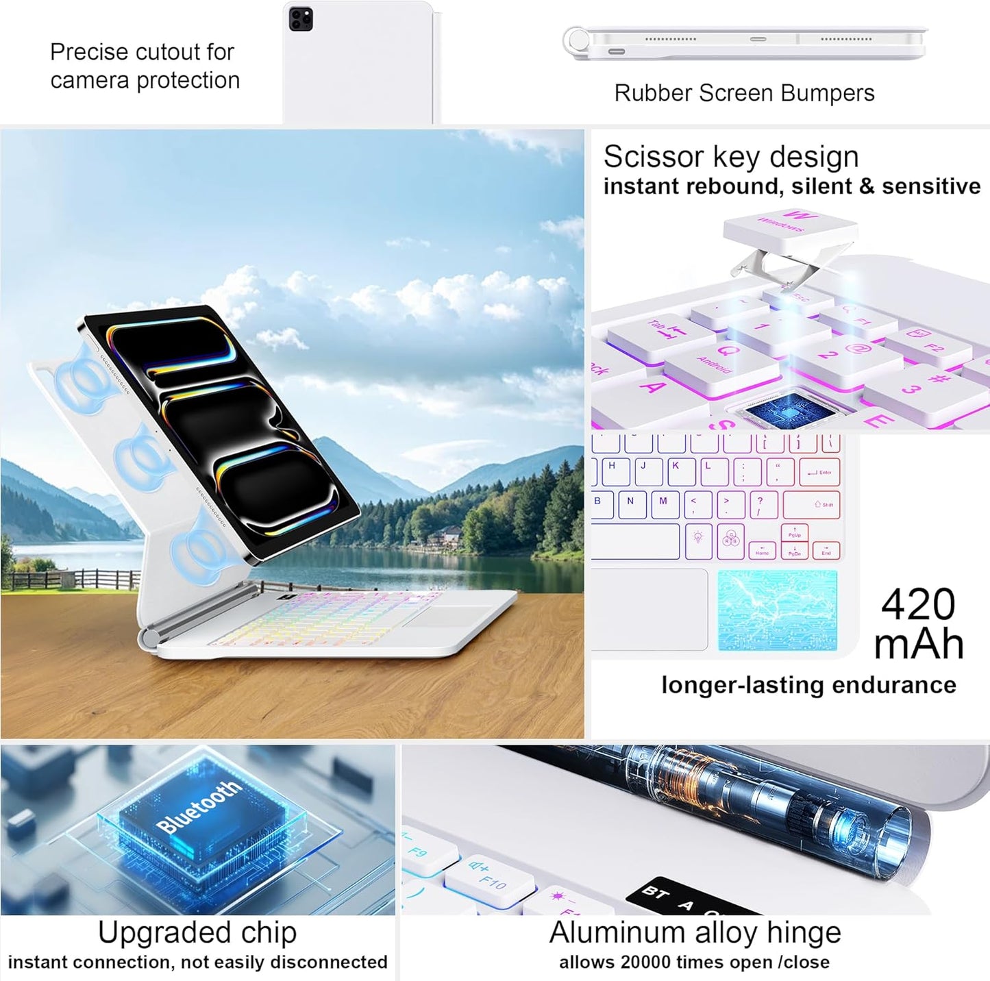 for iPad Pro 13 Inch Case with Keyboard (M4, 2024)，Magic-Style Magnetic – 7 Colors Backlight -Floating Cantilever Stand - Multi-Touch Trackpad Keyboard Case for iPad Pro 13 (White)