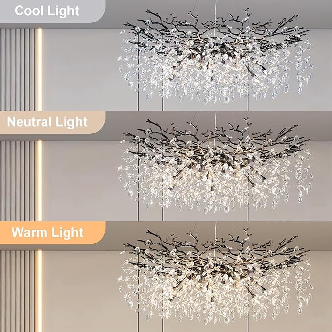 YUYI 47" Black Chandelier, 18-Light Modern Crystal Tree Branch Chandelier, Luxury Round K9 Crystal Raindrop Chandeliers Light Fixture for Dining Room, Living Room, Foyer, Entryway, Bedroom, Kitchen