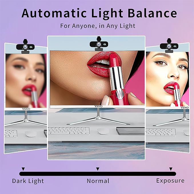 4K Webcam Camera for Computer, External Camera with Microphone, USB Plug&Play, Auto Low Light Correction, Privacy Cover, Tripod, Wide Angle for Meeting/Online Video/Zoom