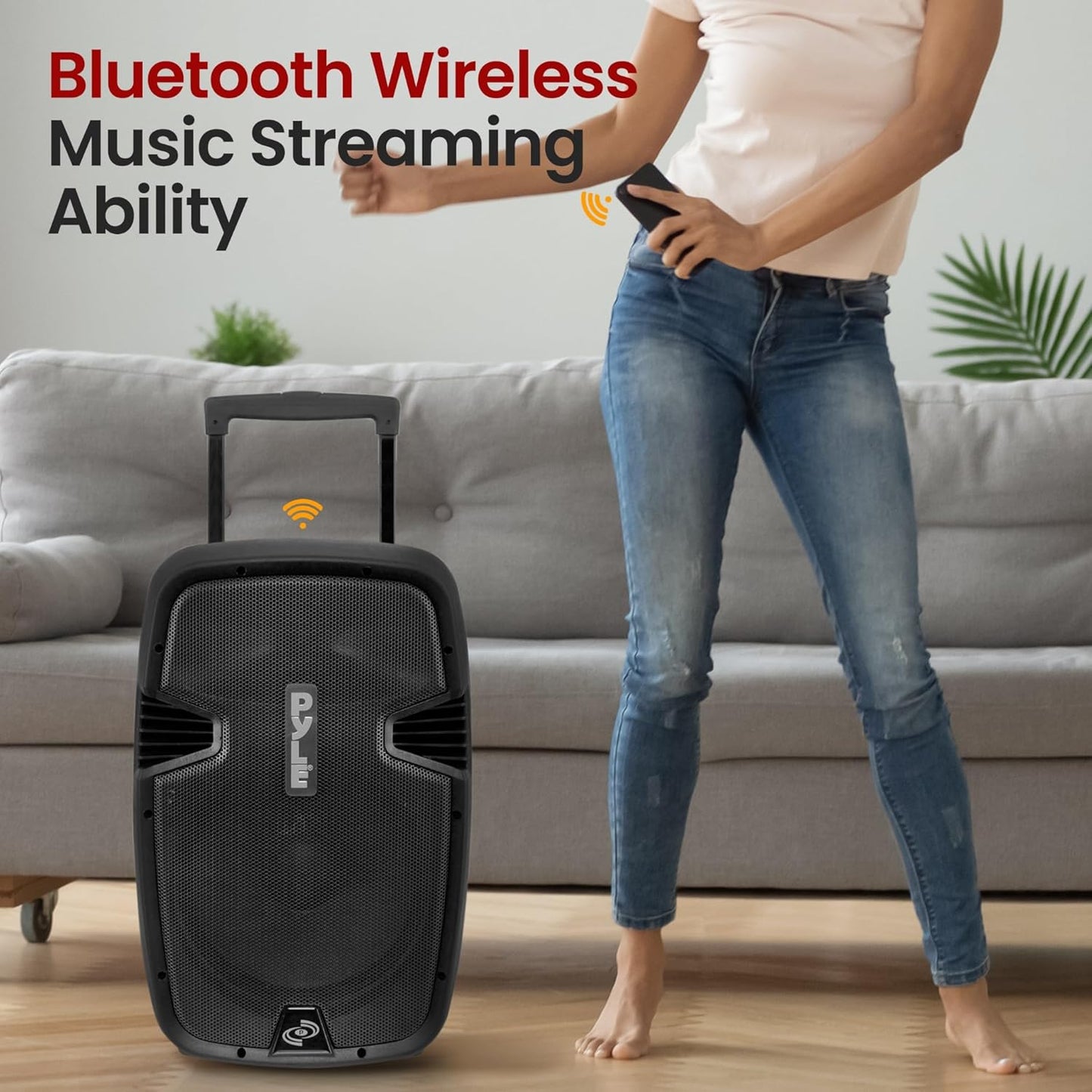 Pyle Wireless Portable PA Speaker, 1000W Bluetooth Loudspeaker, 12” Subwoofer, Dual High-Powered PA System, 2-Way Full Range Audio, Includes Wireless Mic, USB/SD Input, for Outdoor and Event Use