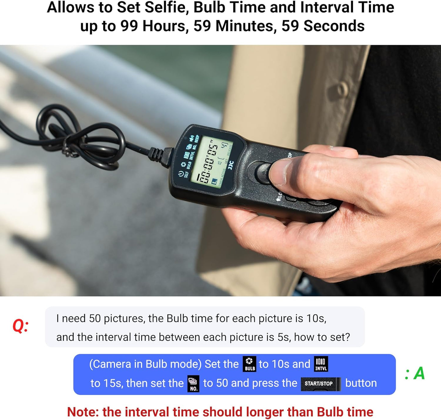 JJC Intervalometer Timer Remote Shutter Release Time Lapse for Nikon D750 D780 Z7 Z7II Z6 Z6II Z6III Z5 P1100 D7200 D7500 D7100 D7000 D5600 D5500 D5300 D5200 D5100 D3300 D3200 D610 D600 & More Camera