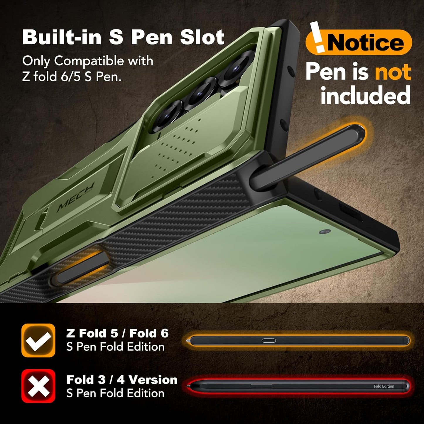 TONGATE for Z Fold 6 Case, [with S Pen Slot & Hinge Protection] [Tempered Glass Screen Protector] Full-Body Military Drop Phone Case for Samsung Galaxy Z Fold 6 with Kickstand & Belt Clip, Green