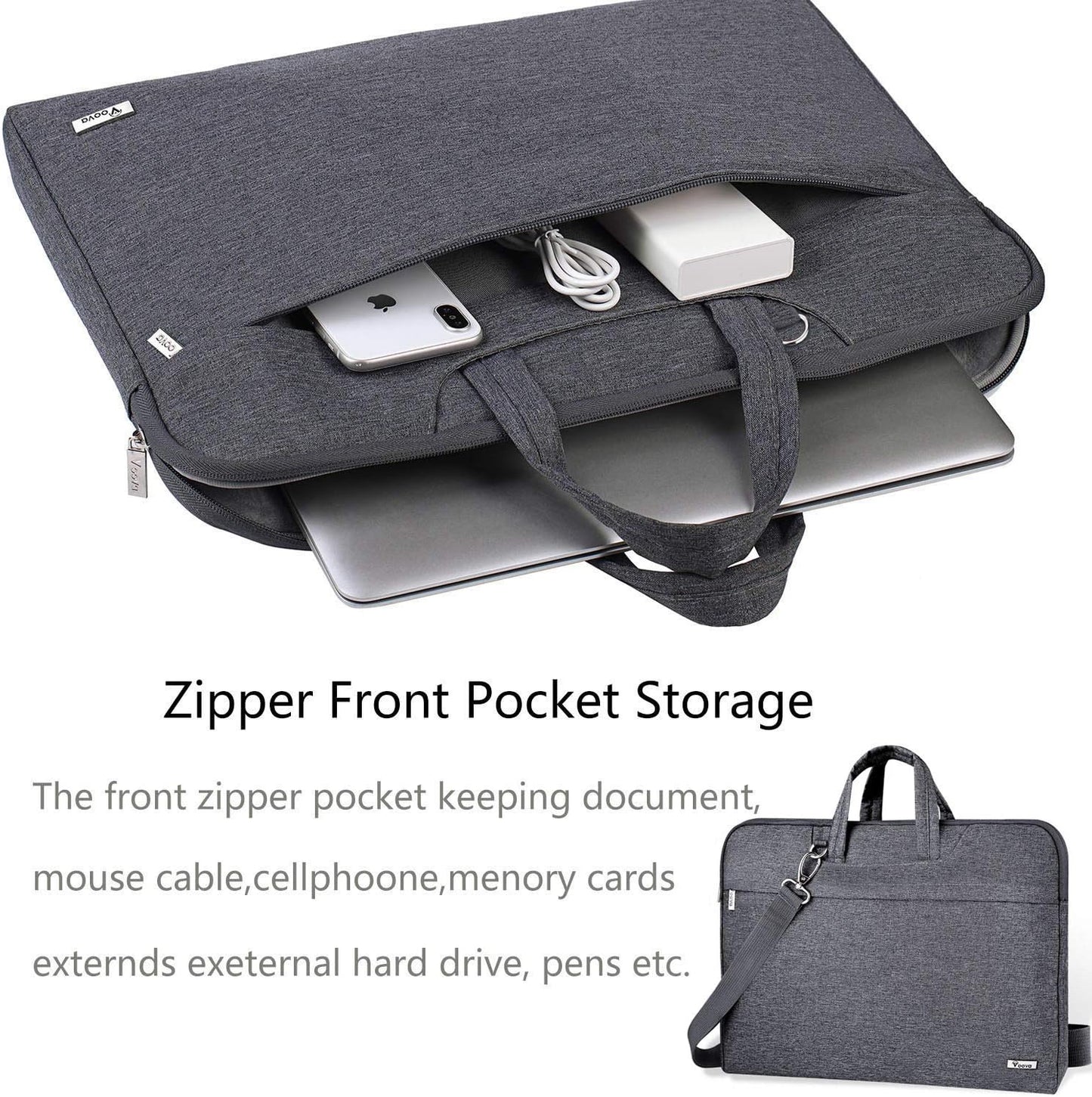 Voova Laptop Bag 15.6 Inch, Waterproof Computer Sleeve Carrying Case with Shoulder Straps & Handle Compatible with Macbook Air 15 M2/M3/M4, MacBook Pro 15/16, 15-16 Inch Hp Dell Lenovo Asus, Grey