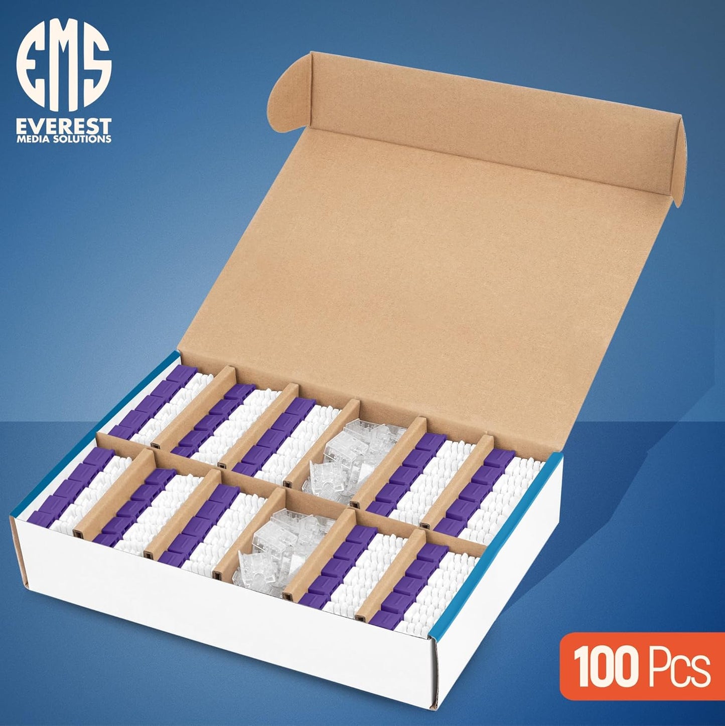 Everest 90° Angled RJ45 Cat6 Keystone Jacks 100-Pack in Purple - Slim Profile Female RJ45 Connectors - Cat 6 Keystone Jack - Compatible with 90° Angled Speed Termination Tool - easyJACK (B094WB91H3)
