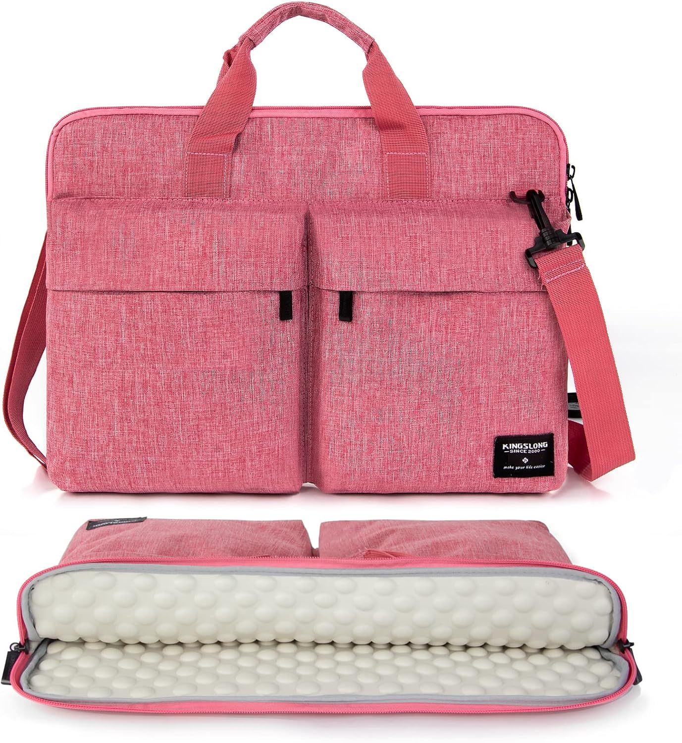 KINGSLONG Slim 17.3 inch Laptop Sleeve Bag Carrying Case with Shoulder Strap, Notebook Ultrabooks Computer Handbag Cover for Men Women Fit for Acer Asus HP Pink