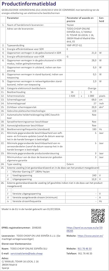 YEYIAN 27 inch Gaming Monitor 1080P FHD 180Hz 1ms, 16:9 Flat IPS Ultra-Slim Panel, 97% sRGB 1000:1 Contrast Ratio 178° View Angle, HDR 10, HDMI 2.0, Freesync & G-Sync Support, Tilt Adjust