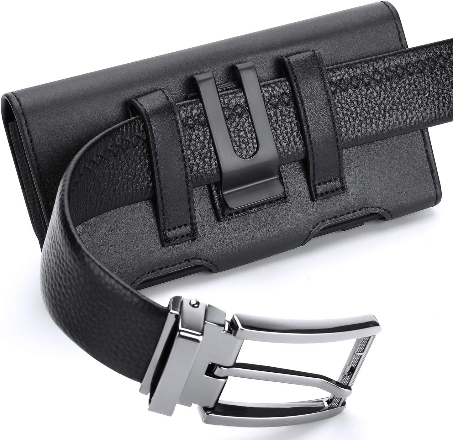 BECPLT for iPhone Air 17 Pro Max 16/15/14/13/12/11 Pro Max Holster Case Belt Clip Case Leather Holster Pouch Belt Case with Card Holder for Galaxy S25+ S24/S23/S22/S21 Plus -Black