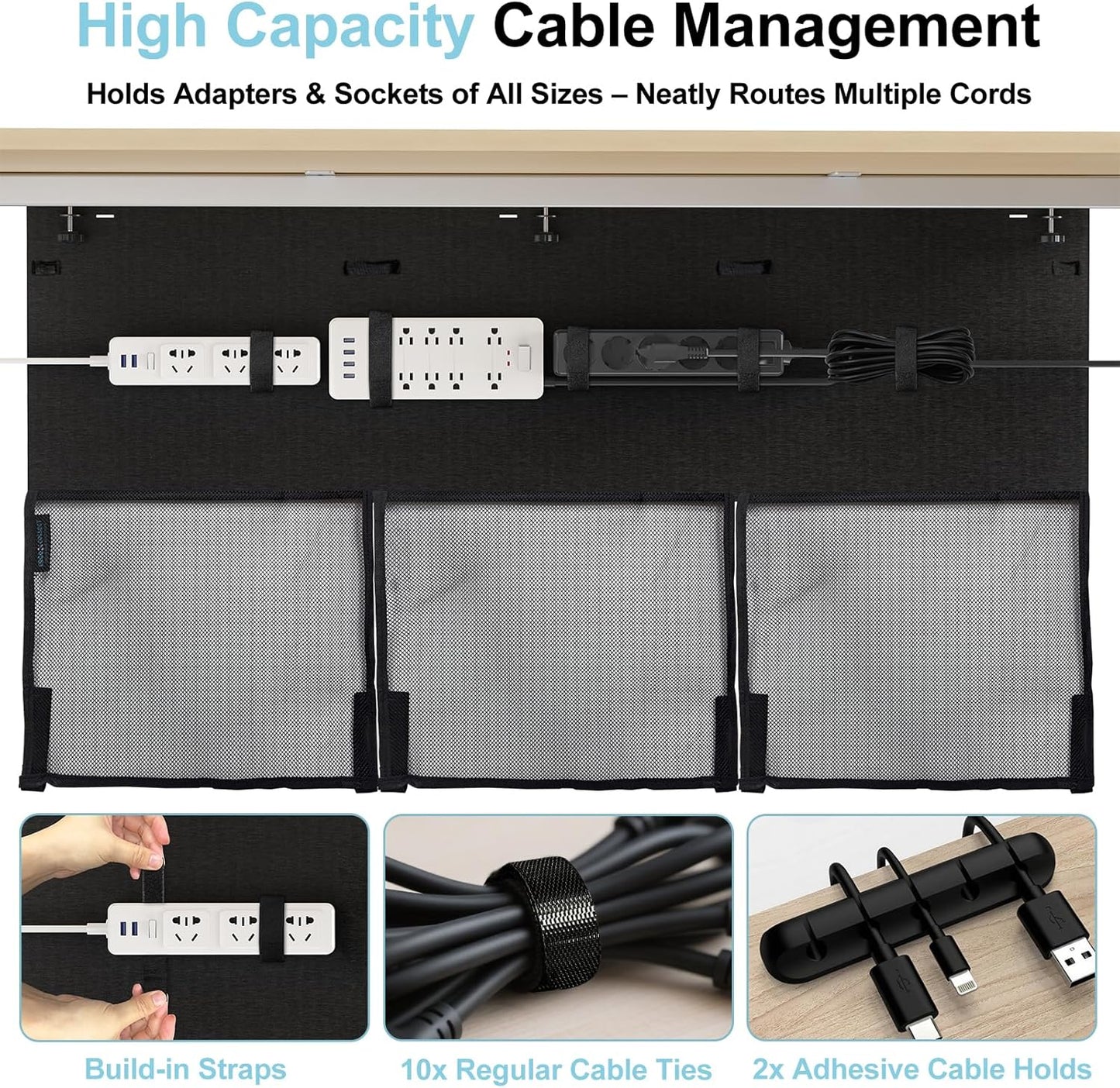 No Drill Under Desk Cable Management and Privacy Panel 2 in 1 | Modesty Panel with Cord Organizer |Felt Standing Desk Back Skirt for Office,Home(47.2")