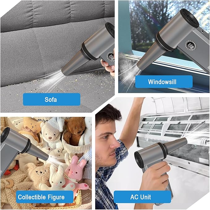 Cordless Electric Air Duster - 180K RPM Brushless Motor, 45W SuperFast Charge, 29.6Wh Rechargeable Battery, 4-Speed Adjustable Dust Blower for PC Cleaning, Electronics, Car & Woodworking, Silvergray