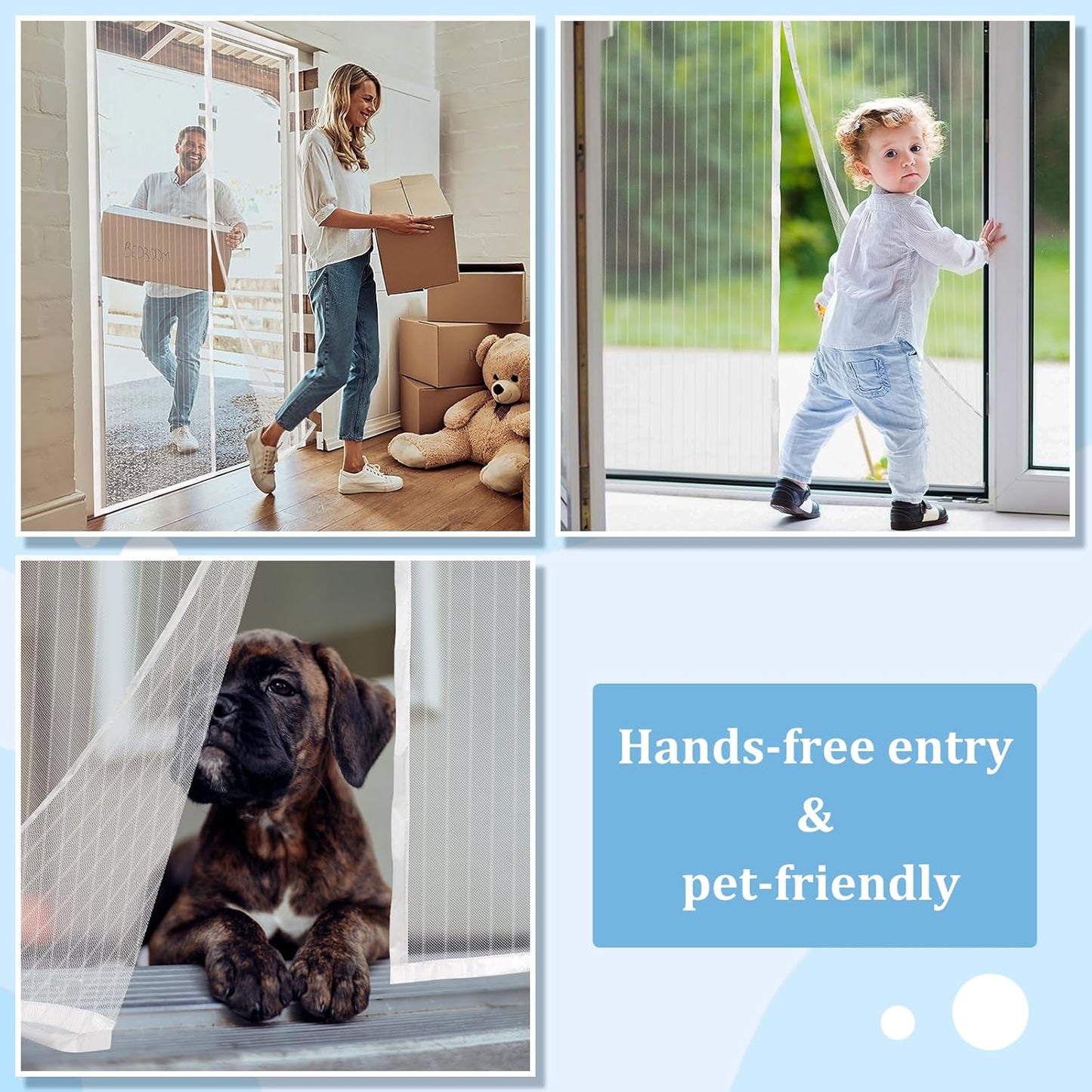 Magnetic Screen Door - Self Sealing, Heavy Duty, Hands Free Mesh Partition Keeps Bugs Out Let Breeze in- Pet and Kid Friendly - Keep Open Feature (White, Fit Door Size 32 x 78 Inch)