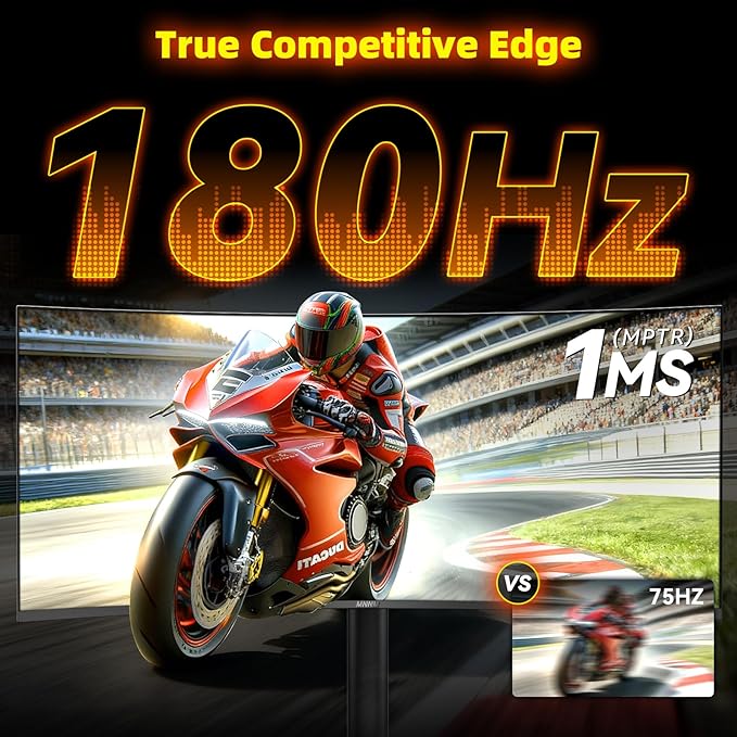 34 Inch Ultrawide Gaming Monitor - 21:9 WQHD 3440 x 1440 R1500 Curved Computer Monitor for Gamer, 180Hz 1ms AMD FreeSync PIP/PBP Crosshair TÜV Eye Care, HDMI 2.0 & DP1.4, Tilt/Height/Swivel Stand