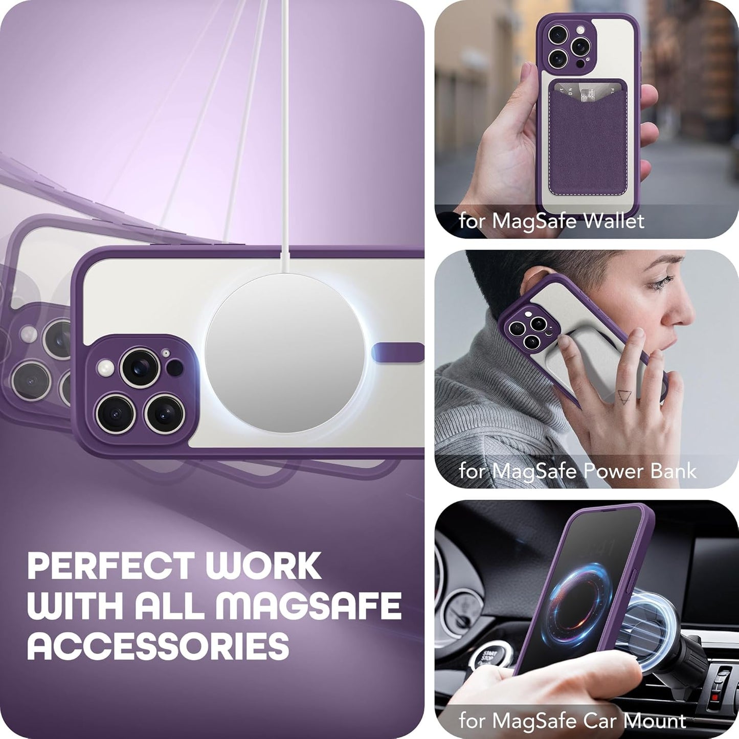 Magnetic for iPhone 15 Pro Max Case, Compatible with MagSafe, Built-in Privacy Screen Protector and Camera Protection, Anti Spy Full Body Dustproof Shockproof Hard Phone Case 6.7", Purple