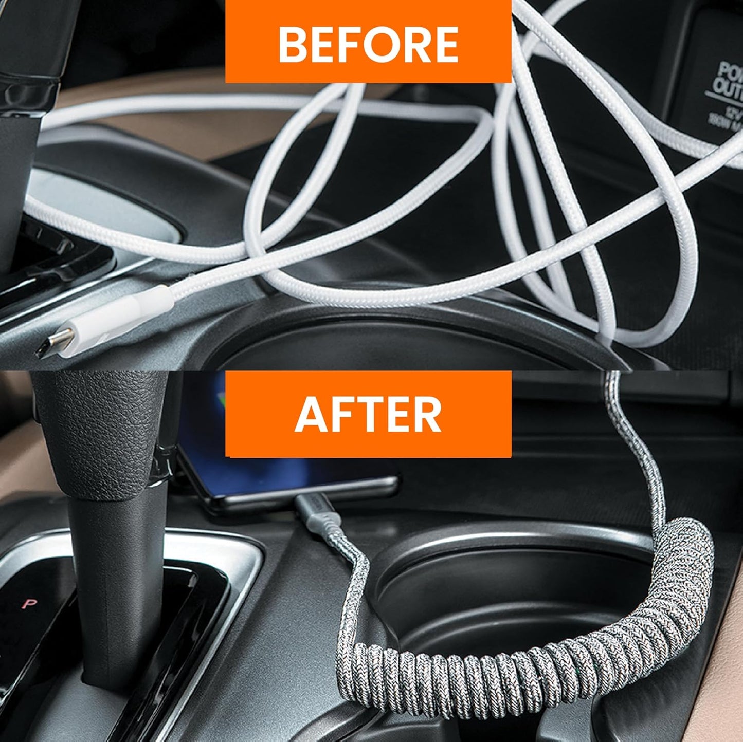 Ventev Helix 14 in Expandable iPhone Cable | Fast Charging USB-A to Lightning Cable | Coiled MFi Certified iPhone Charger Cord | No Tangle Cord, Conveniently Crafted for The Car iPhone, Gray