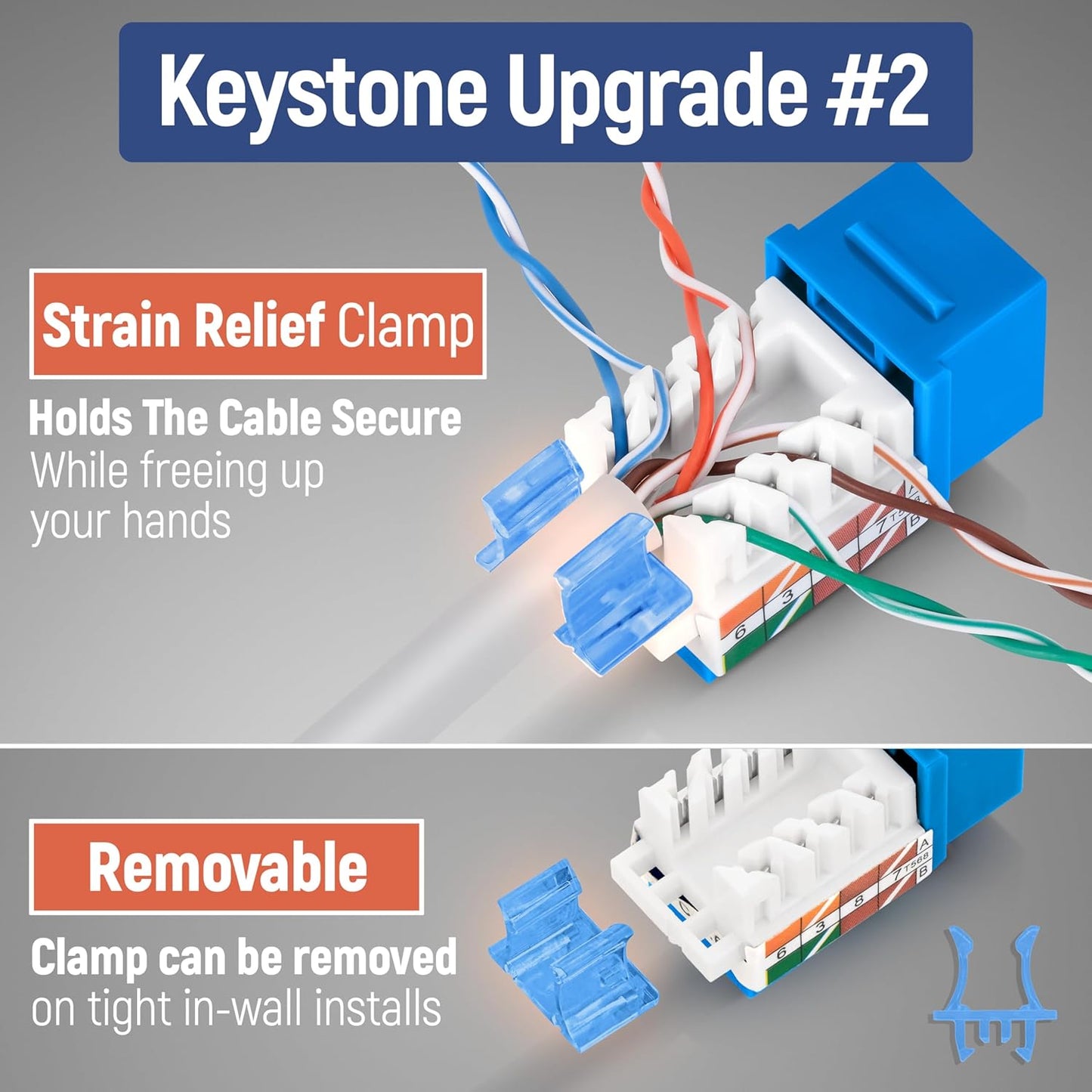 Everest 45° Angled RJ45 Cat5e Keystone Jacks 50-Pack in Blue - Slim Profile Female RJ45 Connectors - Cat 5e Keystone Jack - Compatible with 45° Angled Speed Termination Tool - 45Term (B0BL3GS7ZY)