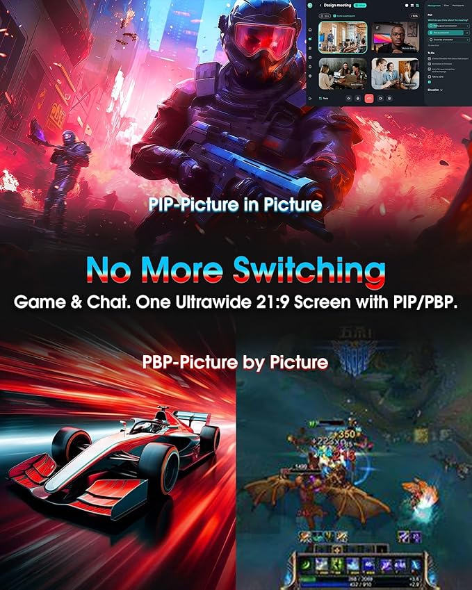 SANSUI 34 Inch UWQHD 200HZ Curved Gaming Monitor, FastVA 3440x1440P Ultrawide 1500R Curved Gaming Computer Monitor 21:9 with PIP PBP, AI Tech Enhance, 2xHDMI2.1 DP1.4Ports(HDMI2.1 Cable Incl.)