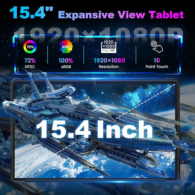 jumper 15.4 inch Tablet, Android 15 Tablet with Helio G99 Octa-Core Processor(Beat Unisoc T618), 8GB RAM 256GB ROM, Tablets with Stand & Case, 10000mAh, BT5.2, 4 Speakers, 2.4G/5G WiFi