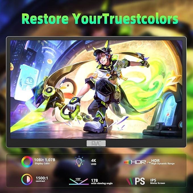 FMC 15.6 Inch 4K Portable Gaming Monitor with Touch, Brightness 100% sRGB 3840x2160 UHD Display with Powered 30W USB C, Mini HDMI, Built-in Speaker