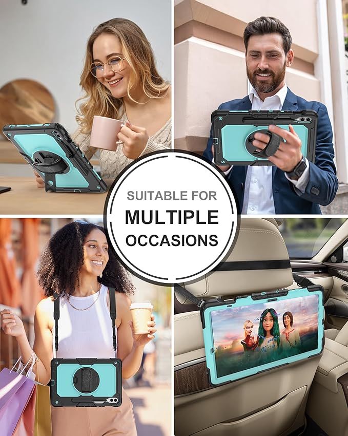 Case for Samsung Galaxy Tab S10 Plus/ S9 FE Plus/ S9 Plus 5G Tablet 12.4'', Shockproof Protective Cover with [Tempered Glass Screen Protector], Stand, Shoulder Strap & S Pen Holder (SkyBlue)