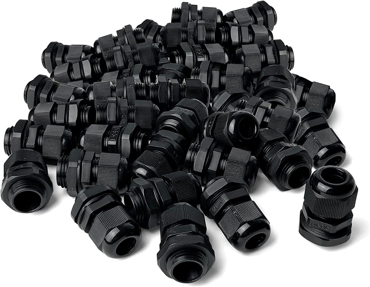 MGI SpeedWare 1/2" NPT Strain Relief Nylon Cord Grip Cable Glands, Black Plastic Grommet 100-Pack