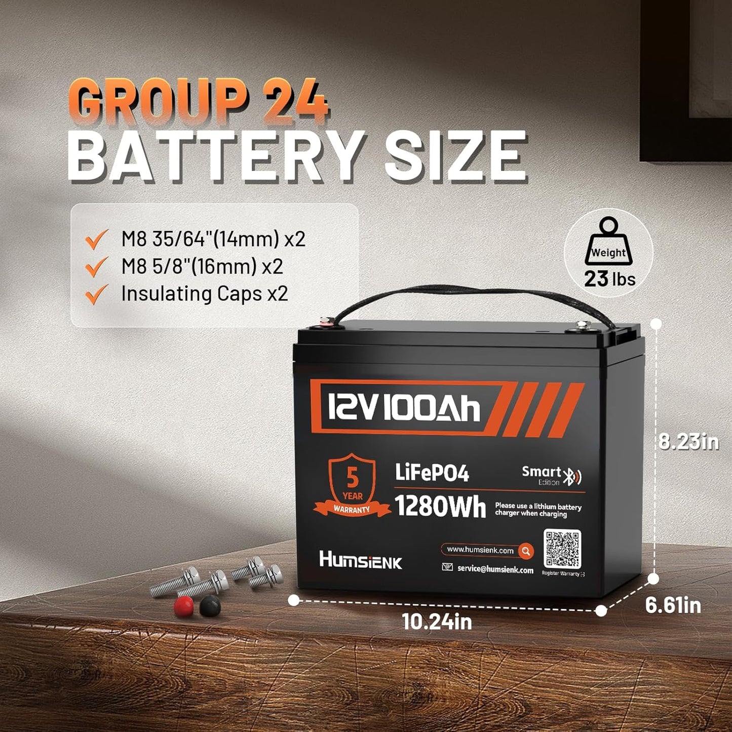 12V 100Ah LiFePO4 Lithium Battery with Bluetooth - 2PCS, BCI Group 24 15000+ Deep Cycle Battery, Built-in 100A BMS & Low-Temp Protection, for RV/Marine/Trolling Motor/Off-Grid/Home Backup