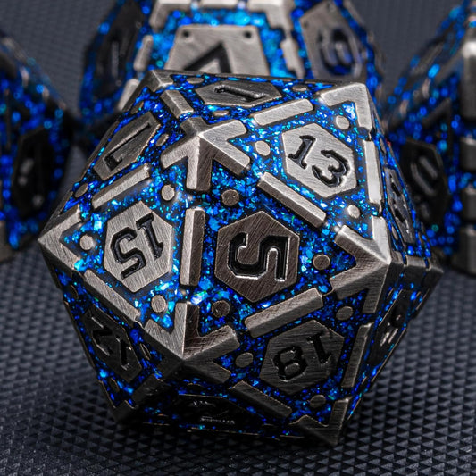 DND Metal Dice Set, Polyhedral Dice Set for RPG D&D Dice with Cracks Dungeons and Dragons Dice Set for RPG TTRPG D&D Die with Gift Case(Antique Nickel Blue)